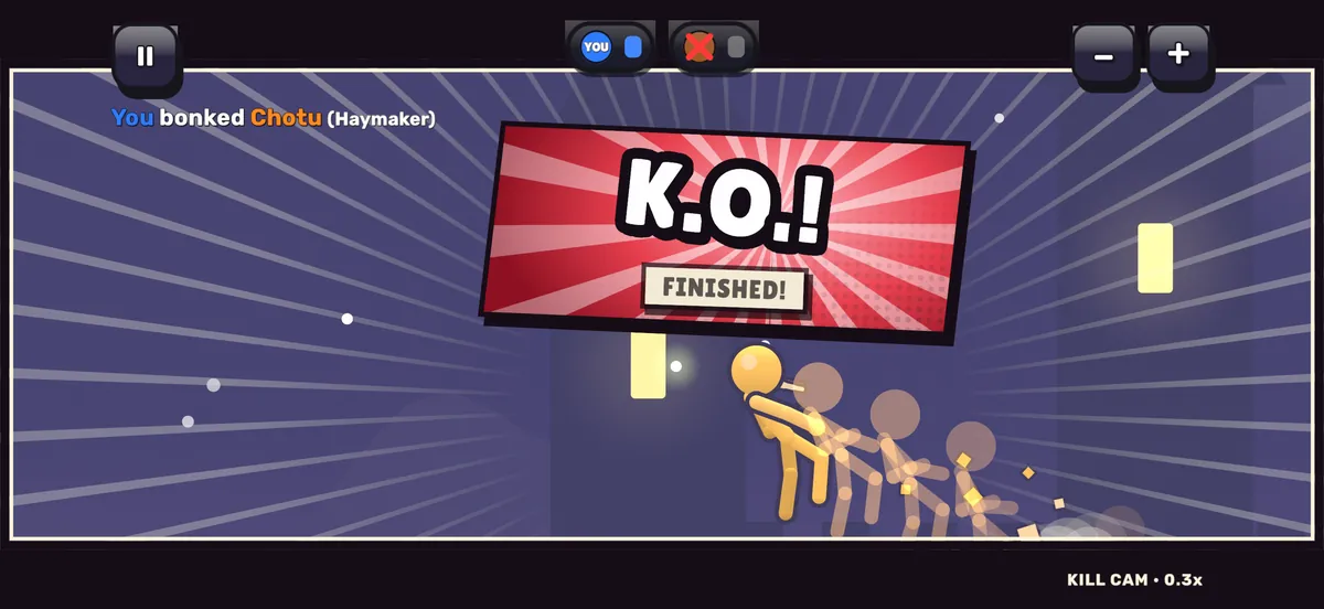 A slow-motion kill cam with a K.O.! card
